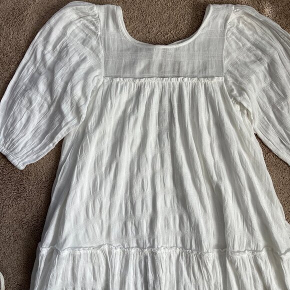 American Eagle Womens M Textured Cotton Bohemian Tiered Ruffle Mini Dress White - Picture 2 of 6